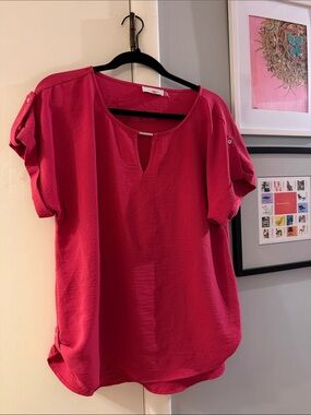 Calvin Klein Hot Pink Notch-Neck Roll-Tab Blouse